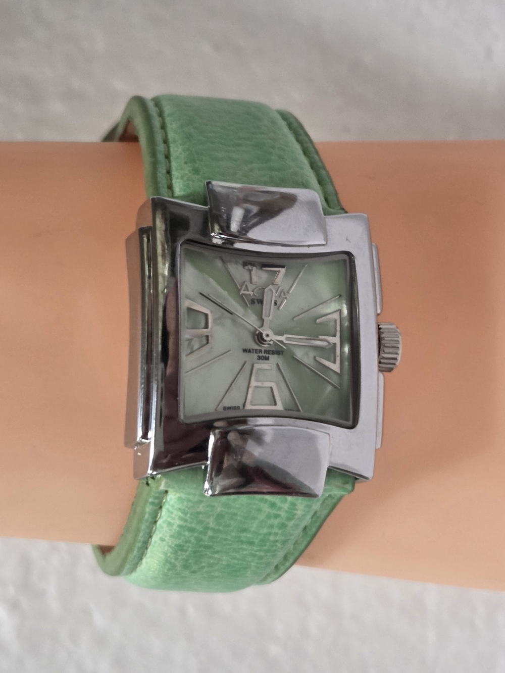 Activa Green Leather Watch Strap with Silver Buckle